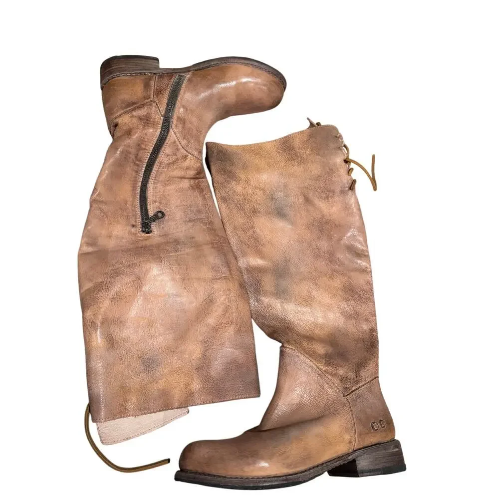 Bed Stu Distressed Manchester Knee High Boots Leather Tan Rustic Sizwe 6.5 NWOB